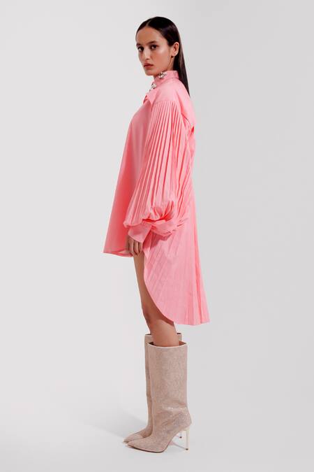 Shop Pop Sugar Pink Polyester Stones Collared Embellishment Classic Shirt at Aza Fashions Shop_Pop Sugar_Pink Polyester Stones Collared Embellishment Classic Shirt _at_Aza_Fashions