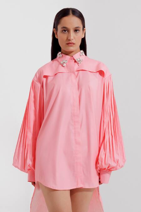 Buy Pop Sugar Pink Polyester Stones Collared Embellishment Classic Shirt Online at Aza Fashions Buy_Pop Sugar_Pink Polyester Stones Collared Embellishment Classic Shirt _Online_at_Aza_Fashions