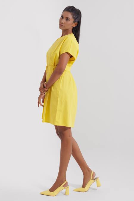 Buy_Pop Sugar_Yellow Cotton Round Neck Pleated Little Dress _Online_at_Aza_Fashions