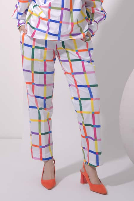 Buy_Pop Sugar_Multi Color Cotton Round Neck Oversized Checked Top With Pant _Online_at_Aza_Fashions