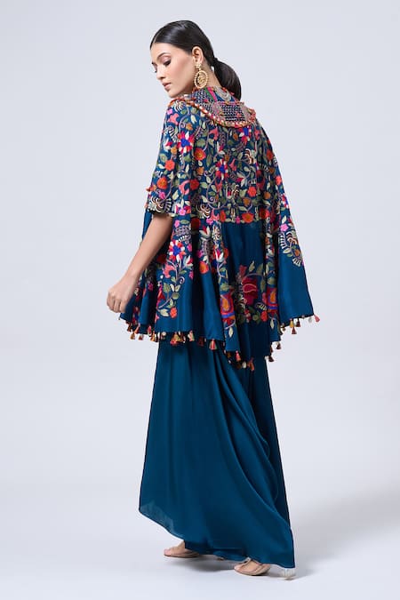 Minaxi Dadoo Floral Embroidered Cape & Pant Set 