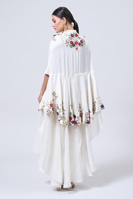 Minaxi Dadoo Floral Embroidered Cape & Harem Pant Set 