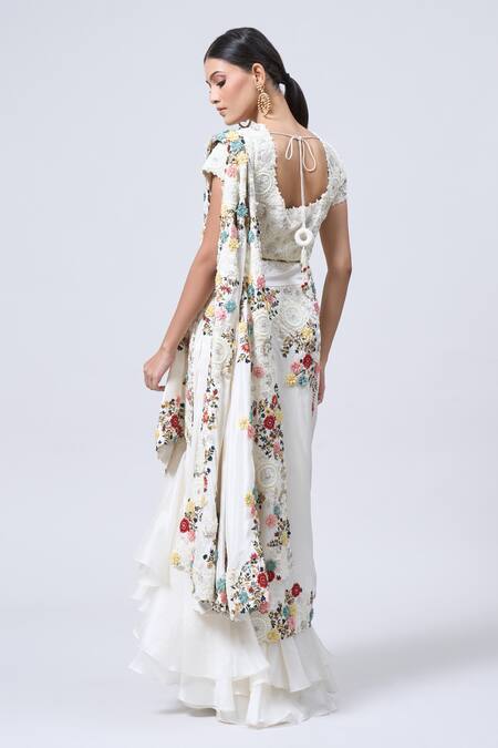 Minaxi Dadoo Layered Ruffle Pre-Draped Saree With Blouse 