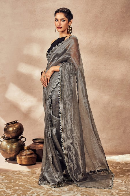 Buy Masaba Grey Tissue, Silk Gota Patti Stripe Woven Saree With Unstitched Blouse Piece Online at Aza Fashions Buy_Masaba_Grey Tissue, Silk Gota Patti Stripe Woven Saree With Unstitched Blouse Piece _Online_at_Aza_Fashions