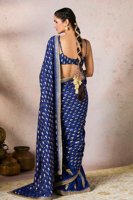 Masaba Pixie Dust Whispering Lily Print Crushed Saree With Unstitched Blouse Piece 