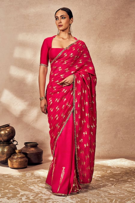 Masaba_Pink Silk Mystic Whispering Lily Crushed Saree With Unstitched Blouse Piece _at_Aza_Fashions