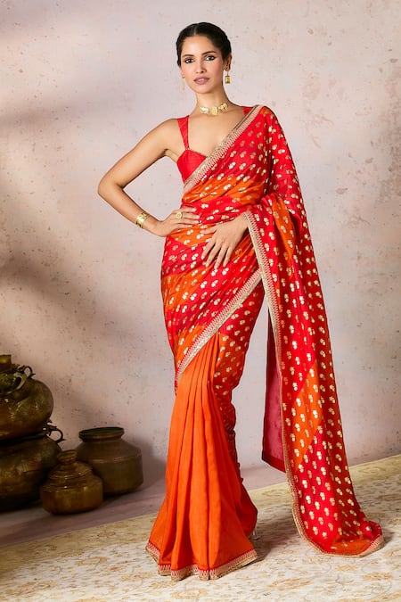 Masaba Striped Pixie Dust Foil Print Saree With Blouse 