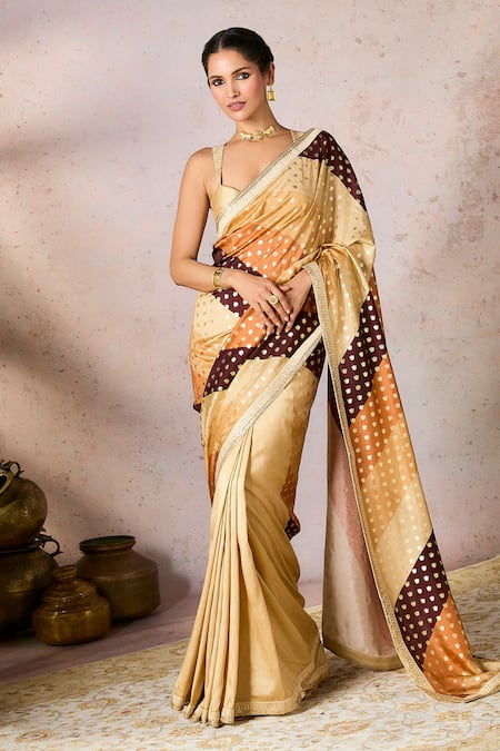 Masaba Striped Palmscape Foil Print Saree With Blouse 