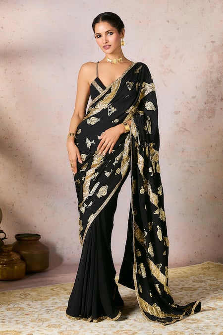 Masaba Potters Touch Foil Print Saree With Blouse 