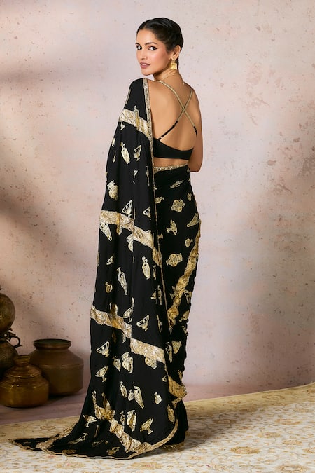 Masaba Potters Touch Foil Print Saree With Unstitched Blouse Piece 