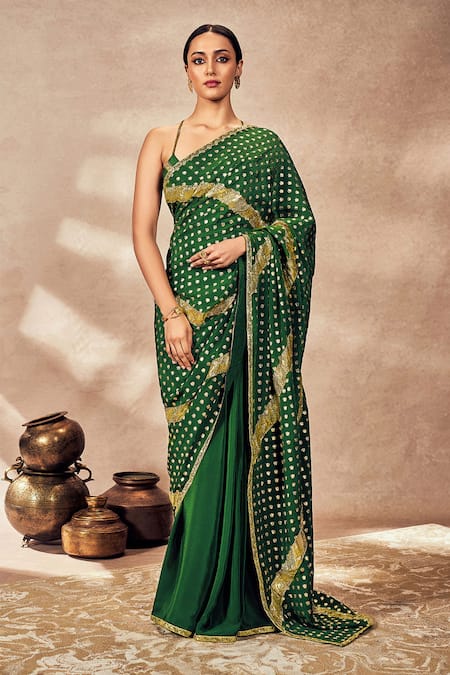 Masaba Palmscape Foil Print Crushed Saree With Blouse 