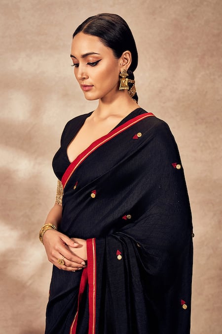Buy_Masaba_Black Silk Gota Patti Coin And Embroidered Saree _Online_at_Aza_Fashions