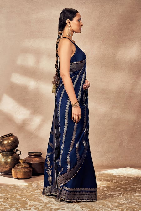 Buy_Masaba_Blue Jacquard, Silk Nooraniyat Woven Saree With Unstitched Blouse Piece _Online_at_Aza_Fashions