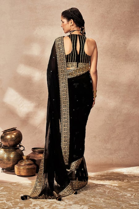 Masaba Potters Touch Foil Border Half Saree With Unstitched Blouse Piece 