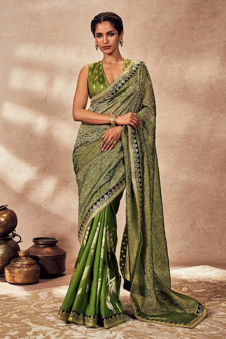 Masaba Palm Bloom Crushed Printed Saree With Unstitched Blouse Piece 