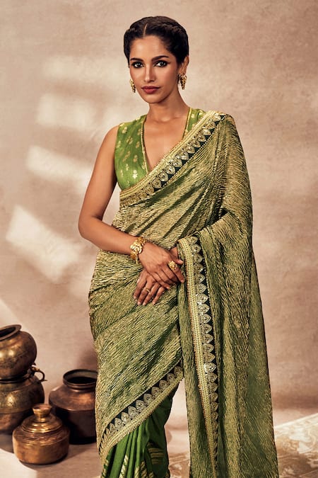 Buy Masaba Green Tissue, Silk Palm Bloom Crushed Printed Saree With Unstitched Blouse Piece Online at Aza Fashions Buy_Masaba_Green Tissue, Silk Palm Bloom Crushed Printed Saree With Unstitched Blouse Piece _Online_at_Aza_Fashions