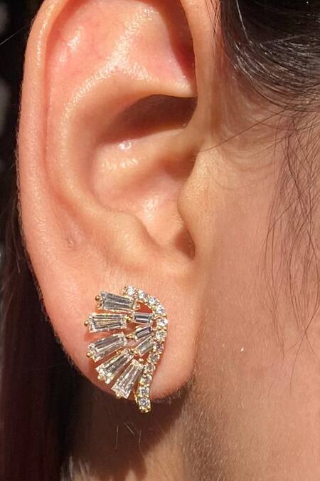 Shop Fiona Diamonds Yellow Diamonds, Stones 14kt Gold Lab Embellished Earrings at Aza Fashions Shop_Fiona Diamonds_Yellow Diamonds, Stones 14kt Gold Lab Embellished Earrings_at_Aza_Fashions