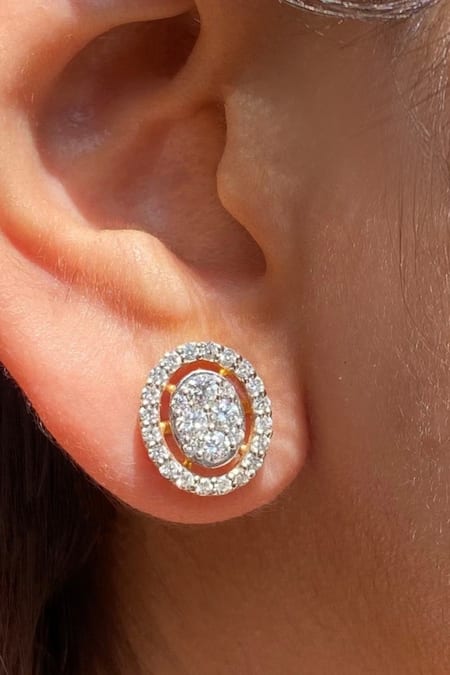 Shop Fiona Diamonds Yellow Imitation Diamonds 18kt Gold Oval Lab Earrings at Aza Fashions Shop_Fiona Diamonds_Yellow Imitation Diamonds 18kt Gold Oval Lab Earrings_at_Aza_Fashions