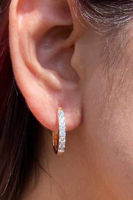 Fiona Diamonds 14kt Yellow Gold Lab Diamond Studded Earrings 