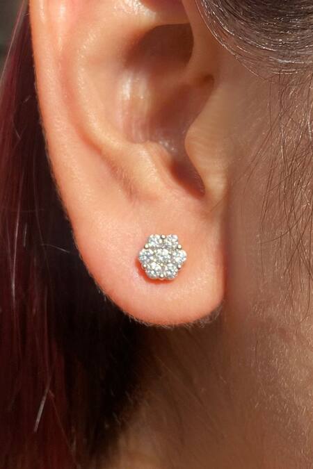 Shop Fiona Diamonds Yellow Imitation Diamonds 14kt Gold Round Lab Studded Earrings at Aza Fashions Shop_Fiona Diamonds_Yellow Imitation Diamonds 14kt Gold Round Lab Studded Earrings_at_Aza_Fashions