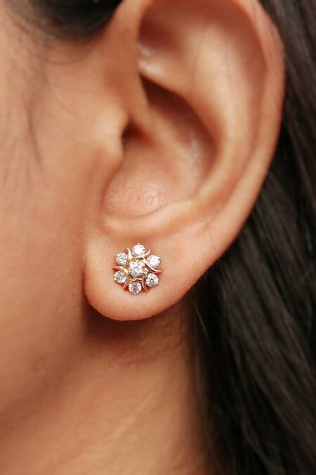 Fiona Diamonds Yellow Imitation Diamonds 18kt Gold Lab Encrusted Stud Earrings Online at Aza Fashions Fiona Diamonds_Yellow Imitation Diamonds 18kt Gold Lab Encrusted Stud Earrings_Online_at_Aza_Fashions