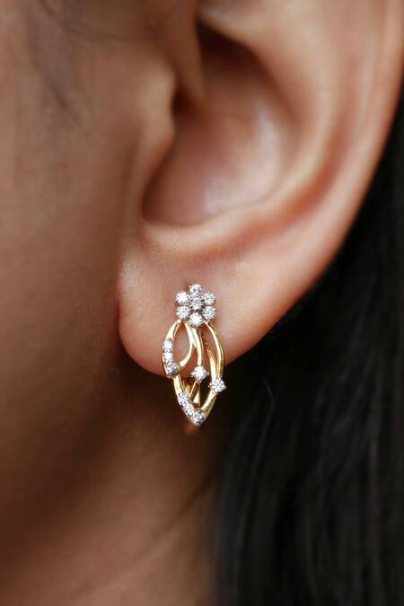 Shop Fiona Diamonds Yellow Imitation Diamonds 14kt Gold Lab Studded Earrings at Aza Fashions Shop_Fiona Diamonds_Yellow Imitation Diamonds 14kt Gold Lab Studded Earrings_at_Aza_Fashions