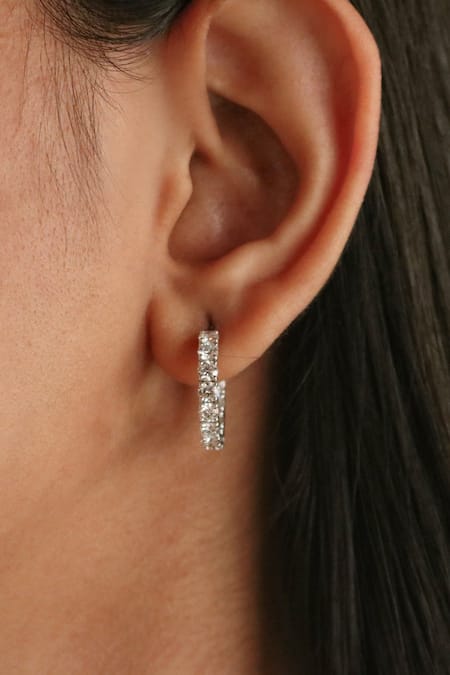 Shop Fiona Diamonds White Imitation Diamonds 14kt Gold Lab Earrings at Aza Fashions Shop_Fiona Diamonds_White Imitation Diamonds 14kt Gold Lab Earrings_at_Aza_Fashions