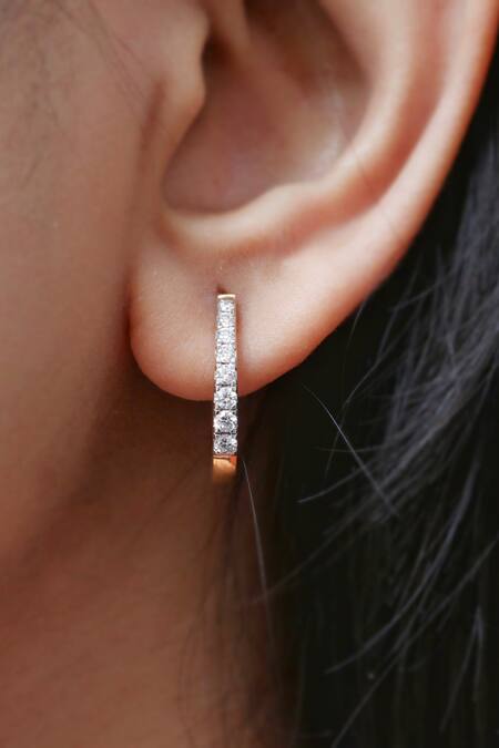 Shop Fiona Diamonds White Imitation Diamonds 18kt Gold Lab Earrings at Aza Fashions Shop_Fiona Diamonds_White Imitation Diamonds 18kt Gold Lab Earrings_at_Aza_Fashions