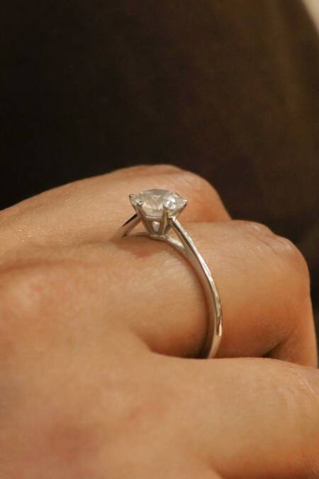 Shop Fiona Diamonds White Imitation Diamonds 18kt Gold Round Lab Ring at Aza Fashions Shop_Fiona Diamonds_White Imitation Diamonds 18kt Gold Round Lab Ring_at_Aza_Fashions