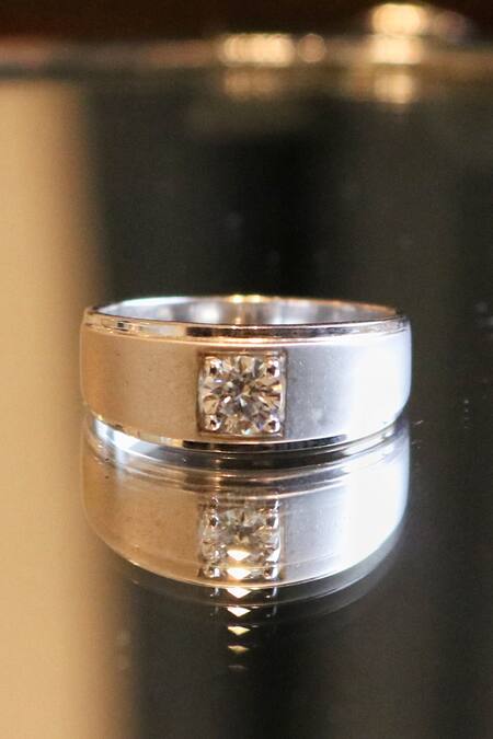 Shop Fiona Diamonds White Imitation Diamonds 18kt Gold Lab Embellished Band Ring at Aza Fashions Shop_Fiona Diamonds_White Imitation Diamonds 18kt Gold Lab Embellished Band Ring_at_Aza_Fashions