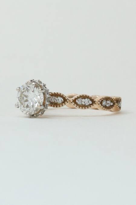 Shop_Fiona Diamonds_Rose Gold Imitation Diamonds 14kt Lab Ring_at_Aza_Fashions