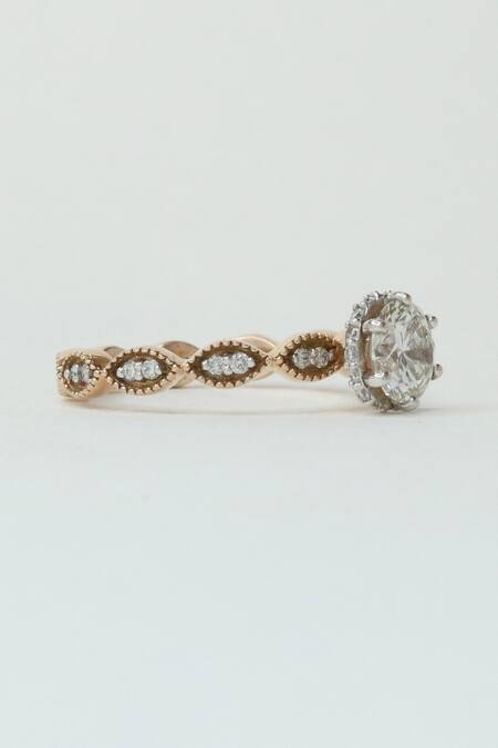 Fiona Diamonds_Rose Gold Imitation Diamonds 14kt Lab Ring_Online_at_Aza_Fashions