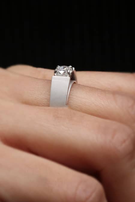 Shop Fiona Diamonds White Imitation Diamonds 18kt Gold Lab Band Ring at Aza Fashions Shop_Fiona Diamonds_White Imitation Diamonds 18kt Gold Lab Band Ring_at_Aza_Fashions