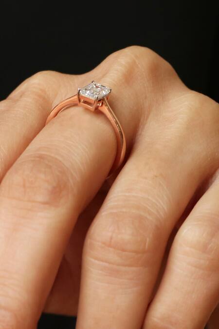 Fiona Diamonds_Rose Gold Imitation Diamonds 14kt Emerald Shaped Lab Ring_Online_at_Aza_Fashions