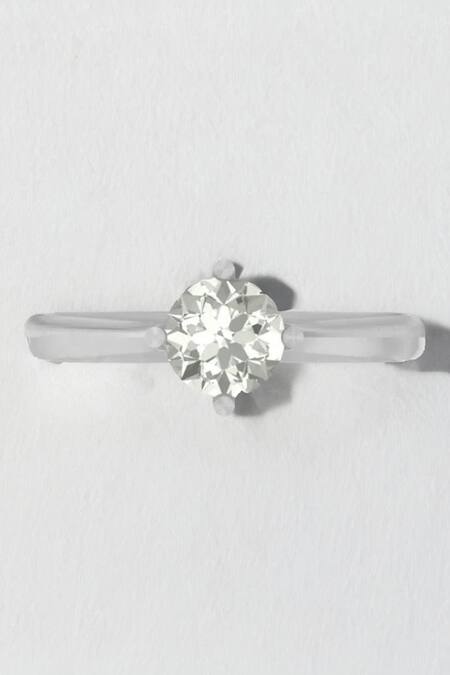 Shop Fiona Diamonds White Imitation Diamonds 14kt Gold Round Shaped Lab Ring at Aza Fashions Shop_Fiona Diamonds_White Imitation Diamonds 14kt Gold Round Shaped Lab Ring_at_Aza_Fashions