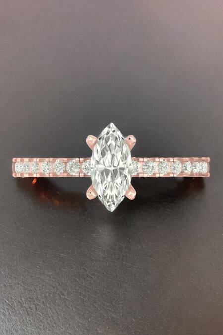 Shop Fiona Diamonds Rose Gold Imitation Diamonds 14kt Marquise Shaped Lab Ring at Aza Fashions Shop_Fiona Diamonds_Rose Gold Imitation Diamonds 14kt Marquise Shaped Lab Ring_at_Aza_Fashions