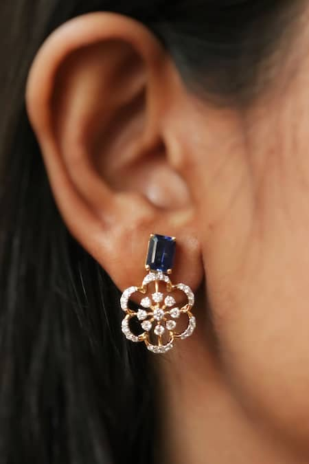 Fiona Diamonds 14kt Yellow Gold Floral Lab Diamond Embellished Earrings 