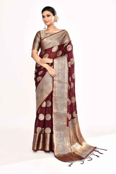 Samyukta Singhania Zari Floral Woven Saree With Blouse 