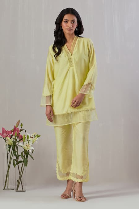 Grass & Sunshine Cutwork Flora Embroidered Kurta With Pant 