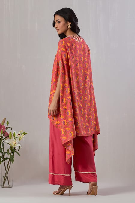 Grass & Sunshine Wildbloom Print Asymmetric Kurta With Flared Pant 