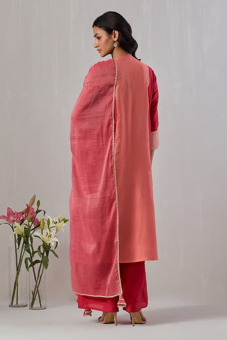 Grass & Sunshine Gota Stripe Yoke Embroidered Kurta Palazzo Set 