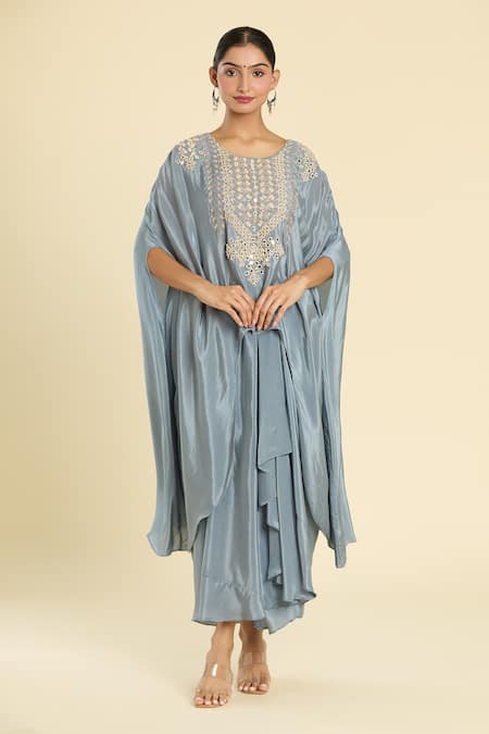 Label Lila Flora Mirror & Dabka Embroidered Yoke Kurta With Draped Skirt 