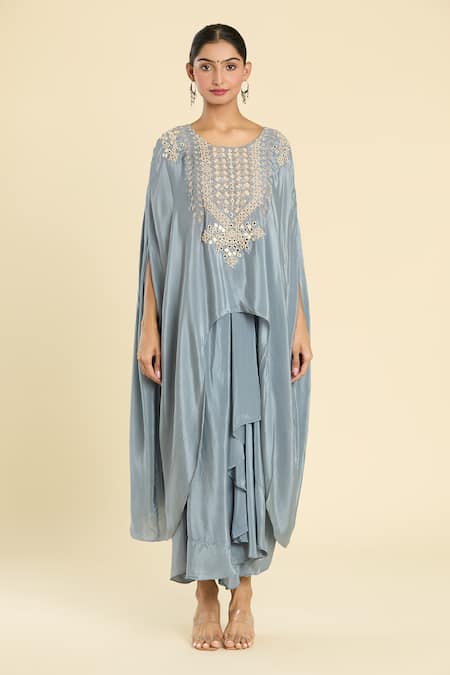 Label Lila Flora Mirror & Dabka Embroidered Yoke Kurta With Draped Skirt 