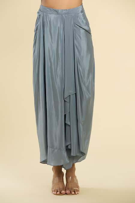 Label Lila_Grey Polyester Mirrors, Flora And Dabka Embroidered Yoke Kurta With Draped Skirt _at_Aza_Fashions