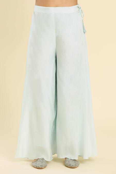 Label Lila Blue Polyester Sequins, Embroidery Round Neck Blossom Top With Palazzo at Aza Fashions Label Lila_Blue Polyester Sequins, Embroidery Round Neck Blossom Top With Palazzo _at_Aza_Fashions