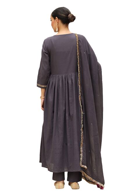 Buy Pheeta Black Mulmul Embroidery Fringe Lace Round Neck Solid Yoke Anarkali And Pant Set Online at Aza Fashions Buy_Pheeta_Black Mulmul Embroidery Fringe Lace Round Neck Solid Yoke Anarkali And Pant Set_Online_at_Aza_Fashions