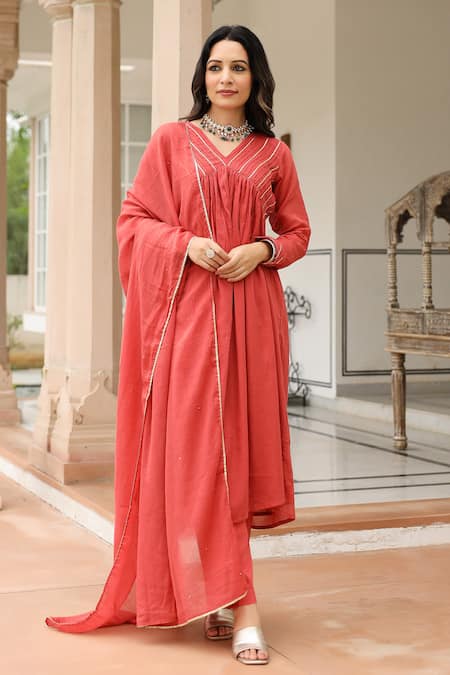 Pheeta Solid Yoke Gathered Anarkali & Pant Set 