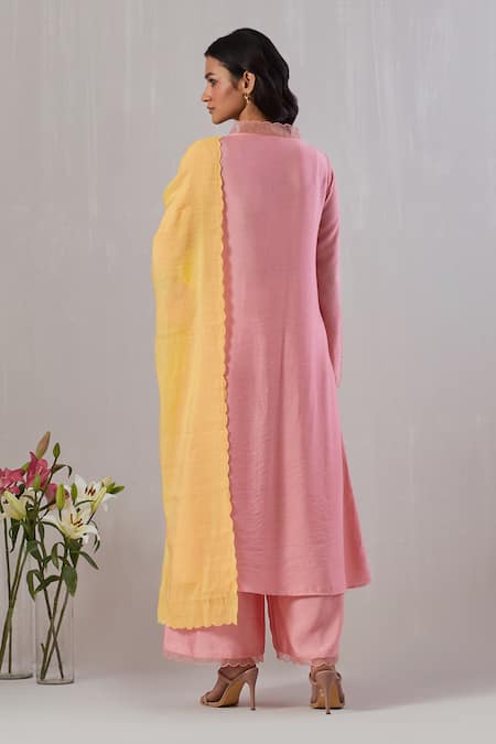 Grass & Sunshine Beaded Floral Spectrum Applique Kurta Set 