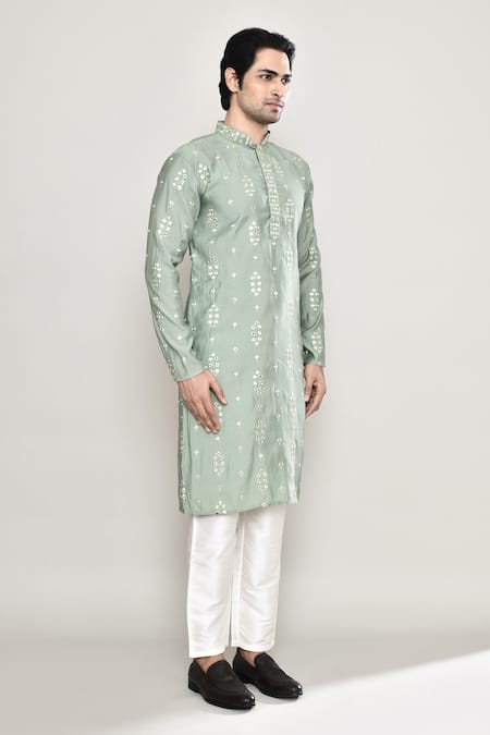 Buy_Arihant Rai Sinha_Green Silk Mirrors Straight Embroidered Kurta And Pant Set 