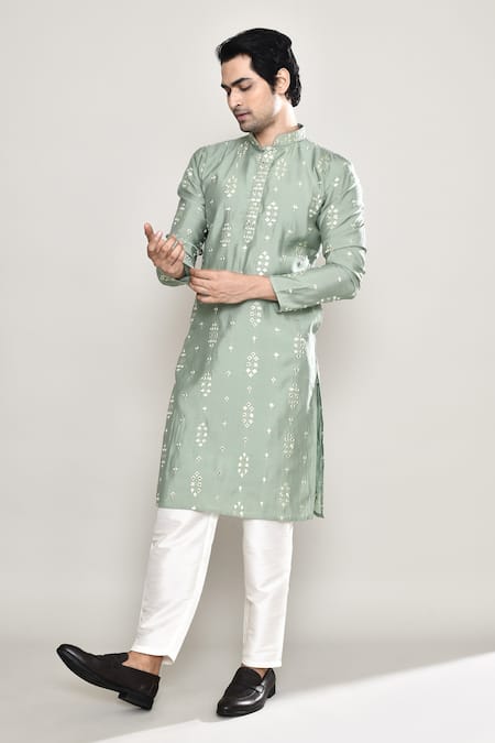Shop_Arihant Rai Sinha_Green Silk Mirrors Straight Embroidered Kurta And Pant Set 